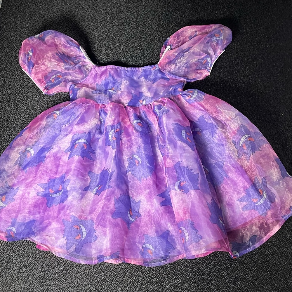 Pokemon purple lightweight puff sleeve organza Gengar dress youth sz 6/7